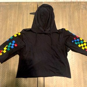 A multi colored cropped hoodie